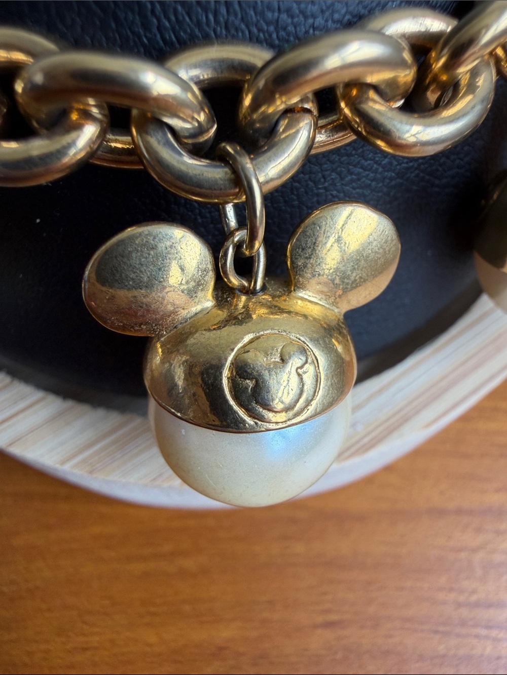 Rare Vintage Disney Couture Mickey Mouse Ears Gold and Pearl Charm Bracelet - Picture 2 of 10